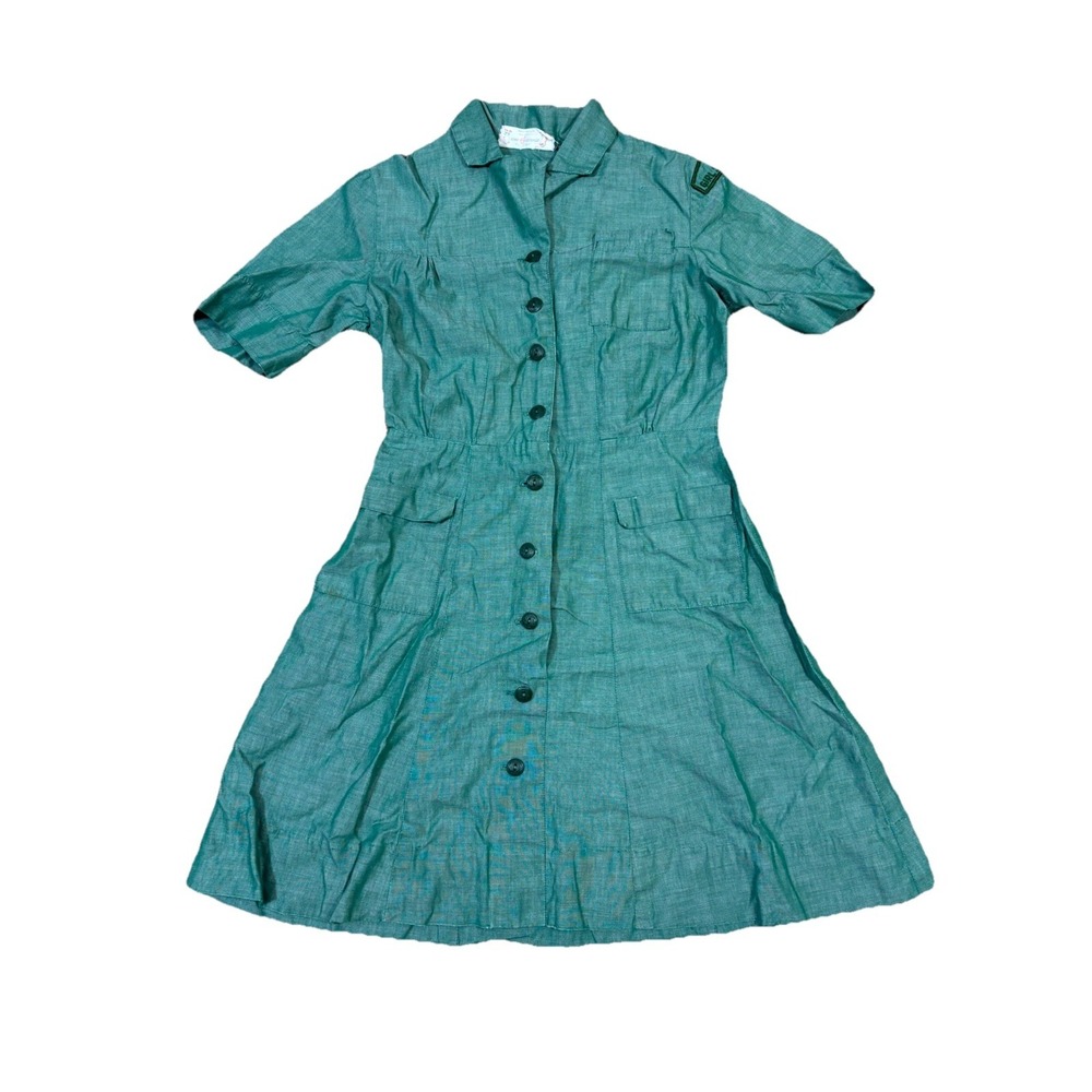 Girl Scouts Dress Uniform Girls XS Green‎ Excellent Vintage Cotton Button Front